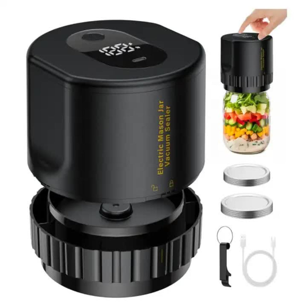 Black Automatic Electric Mason Jar Vacuum Sealer Compact Food Preservation Machine With Digital Display