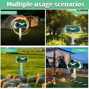 Solar Powered Flame Lamp Animal Repeller Ultrasonic Bird Cat Deer Rabbit & Rodent Deterrent