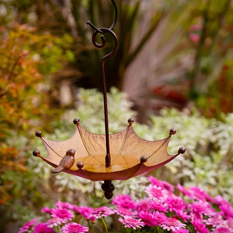 Umbrella Shaped Bird Feeder Metal Hanging Garden Decoration