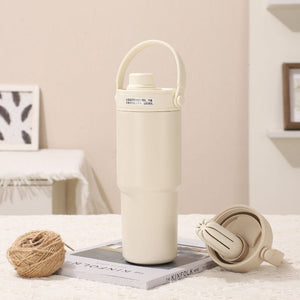 White 316 Stainless Steel Insulated 730Ml Tumbler With Straw Dual Drink Ceramic Liner Portable Car Cup