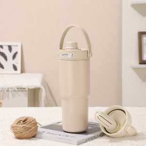 Beige 316 Stainless Steel Insulated 730Ml Tumbler With Straw Dual Drink Ceramic Liner Portable Car Cup