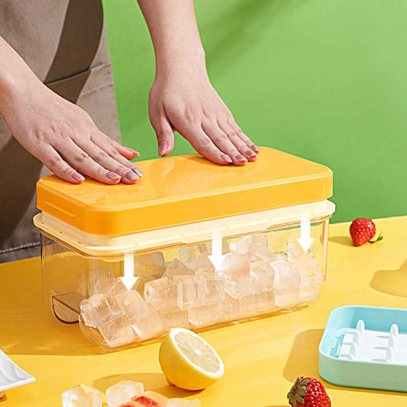 Yellow Premium Large Capacity Ice Cube Tray With Lid And Scoop Perfect For Cocktails Summer Drinks