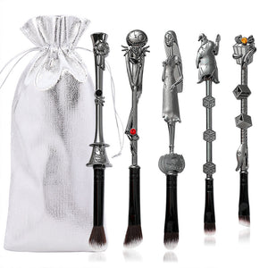 5 Piece Gothic Skeleton Jack Makeup Brush Set Halloween Horror Themed Metal Eyeshadow Brushes For Creative Festive Gifts