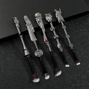 5 Piece Gothic Skeleton Jack Makeup Brush Set Halloween Horror Themed Metal Eyeshadow Brushes For Creative Festive Gifts