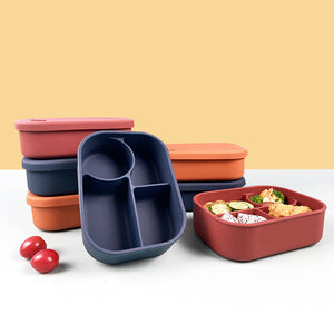 Dark Orange Food Grade Silicone Lunch Box Microwave Safe Bento With Dividers & Airtight Seal