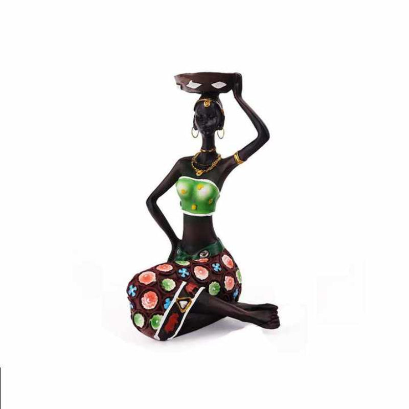 Green European Resin African Woman Candle Holders Decorative Tabletop Stands For Coffee Bars & Home