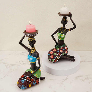 Green European Resin African Woman Candle Holders Decorative Tabletop Stands For Coffee Bars & Home