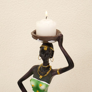 Green European Resin African Woman Candle Holders Decorative Tabletop Stands For Coffee Bars & Home