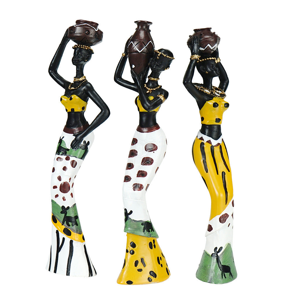 Yellow Maiden Praying For Rain 3 Piece Set African Style Home Decor Accents Tabletop And Shelf Display