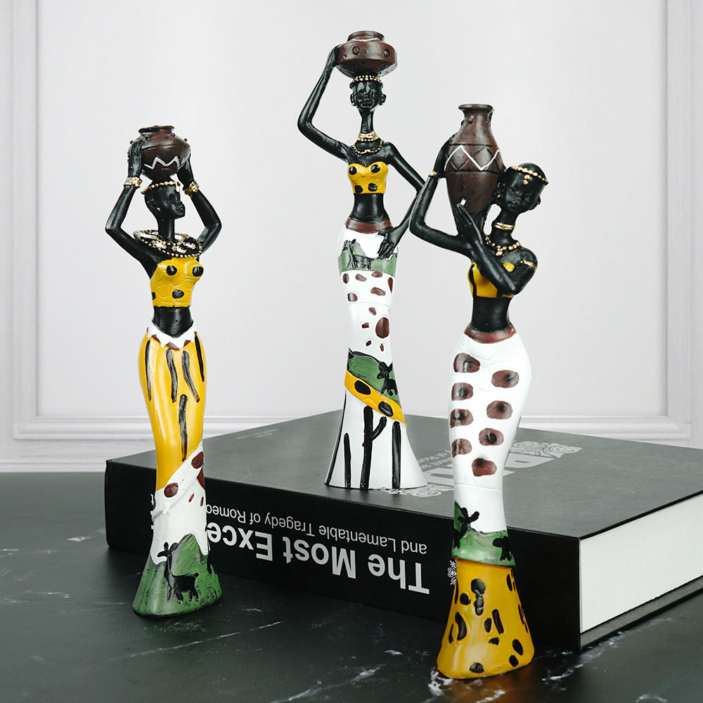 Yellow Maiden Praying For Rain 3 Piece Set African Style Home Decor Accents Tabletop And Shelf Display