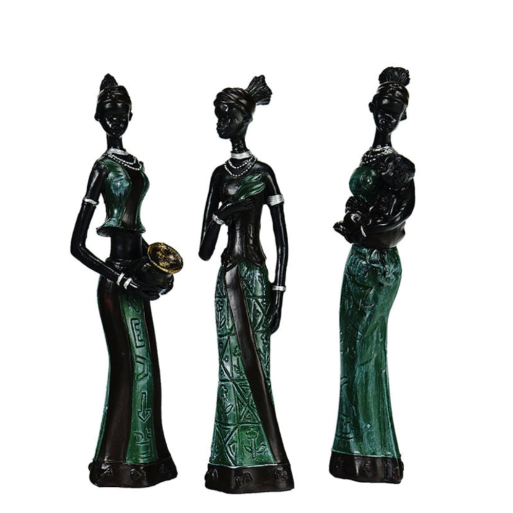 Elosung Green Women's Compassion 3 Pack African Style Home Decor Accents For Tabletop And Shelf Display