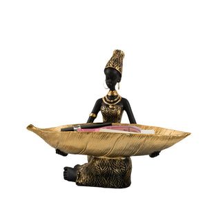 Elegant African Woman Resin Tray Unique Home Decor And Storage Organizer