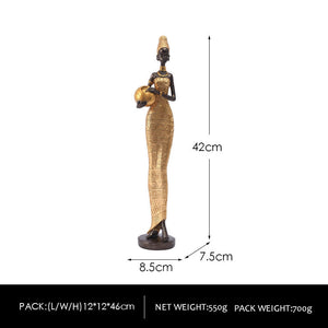 Gold Exotic African Woman Figurine Elegant Resin Sculptures For Home Decor