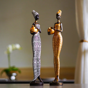 Gold Exotic African Woman Figurine Elegant Resin Sculptures For Home Decor