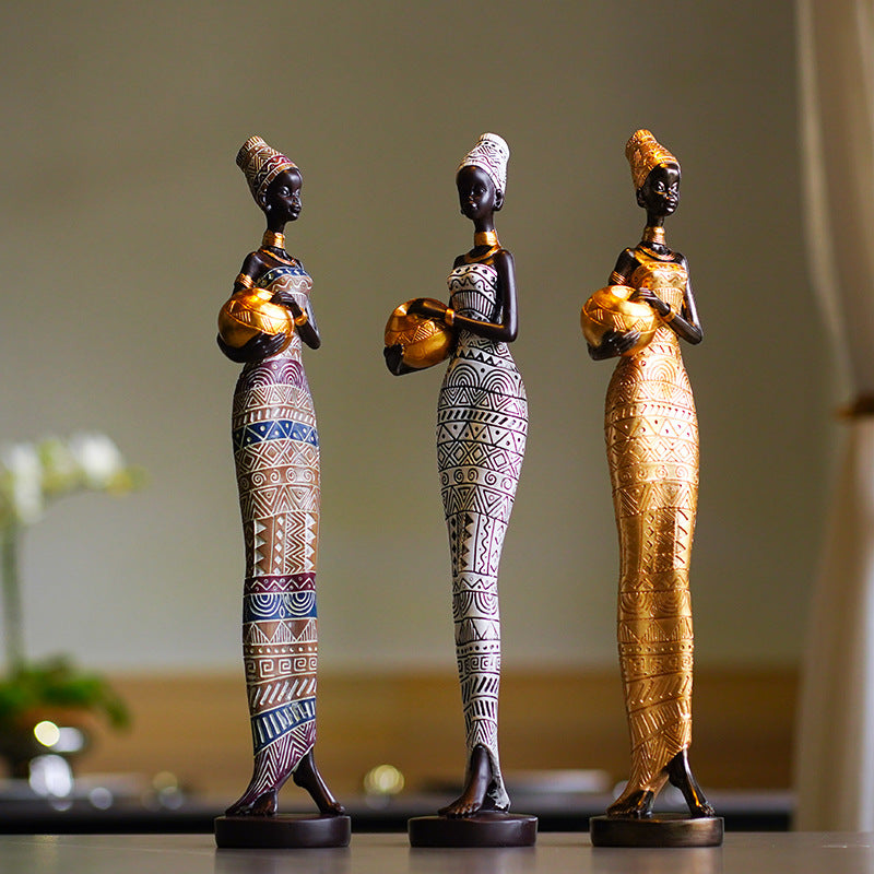 Multicolour Exotic African Woman Figurine Elegant Resin Sculptures For Home Decor