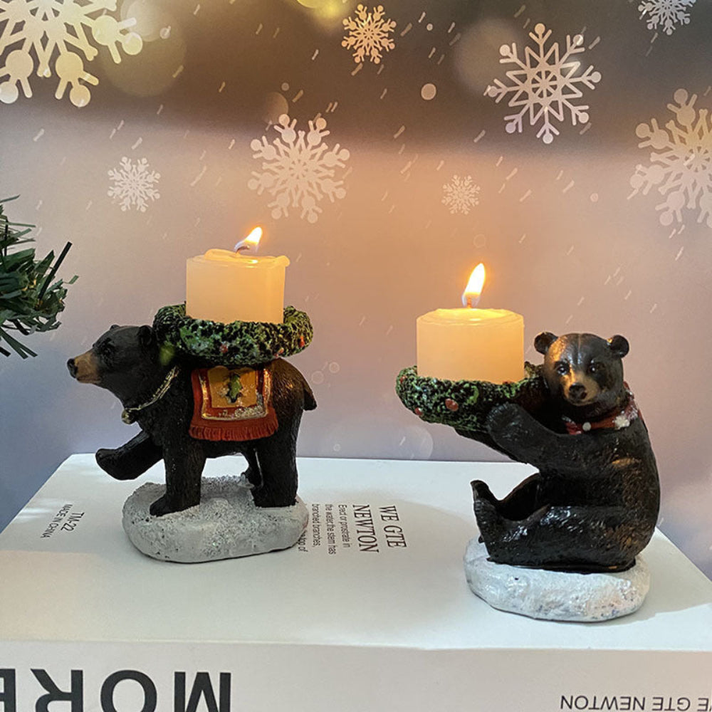 Bear With Candlestick In Hand Holder Unique Aromatherapy Table Decor