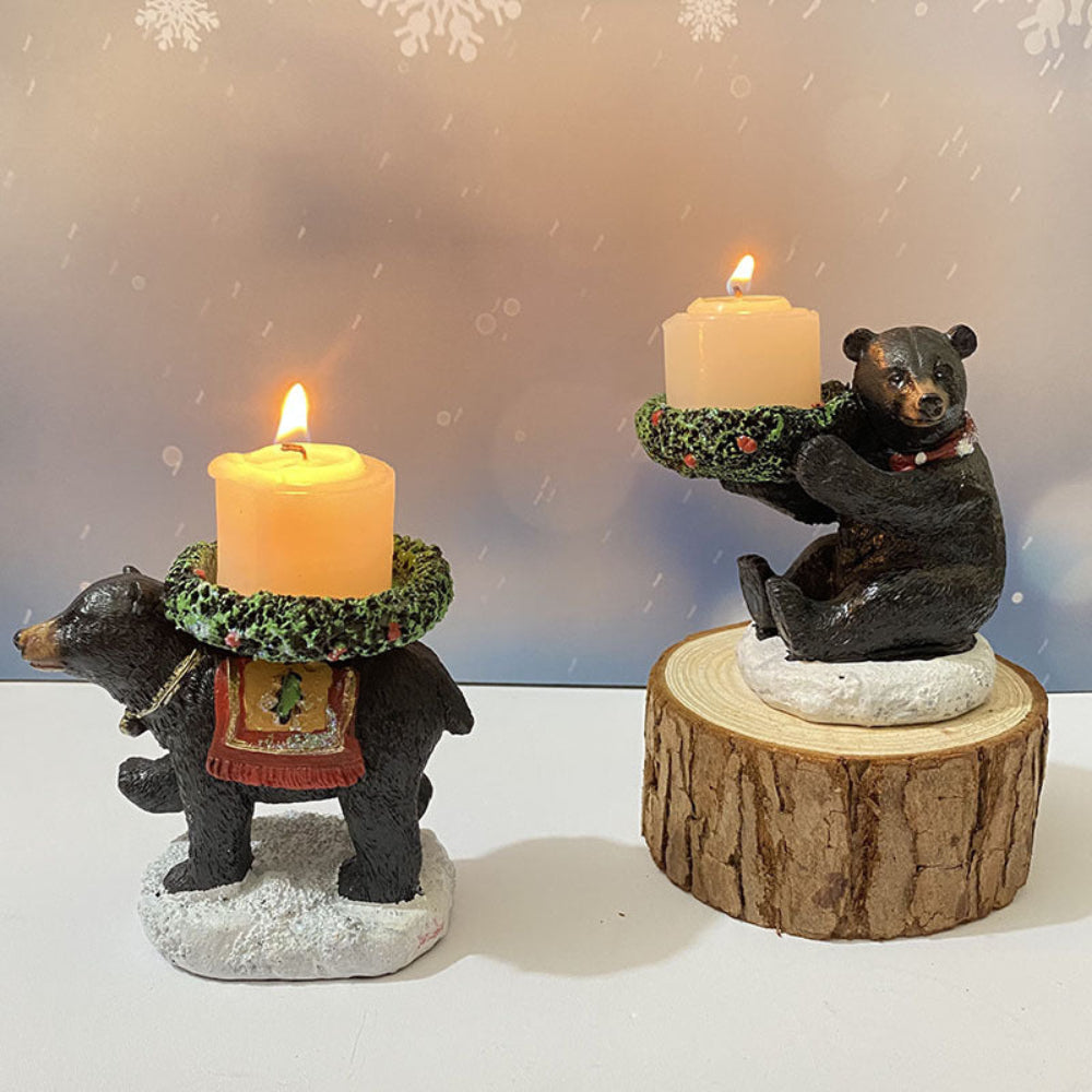 Bear With Candlestick In Hand Holder Unique Aromatherapy Table Decor