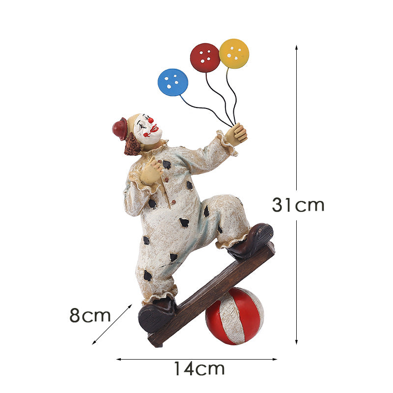 Vintage Circus Clown Figurines Retro Balloon And Bicycle Ornaments