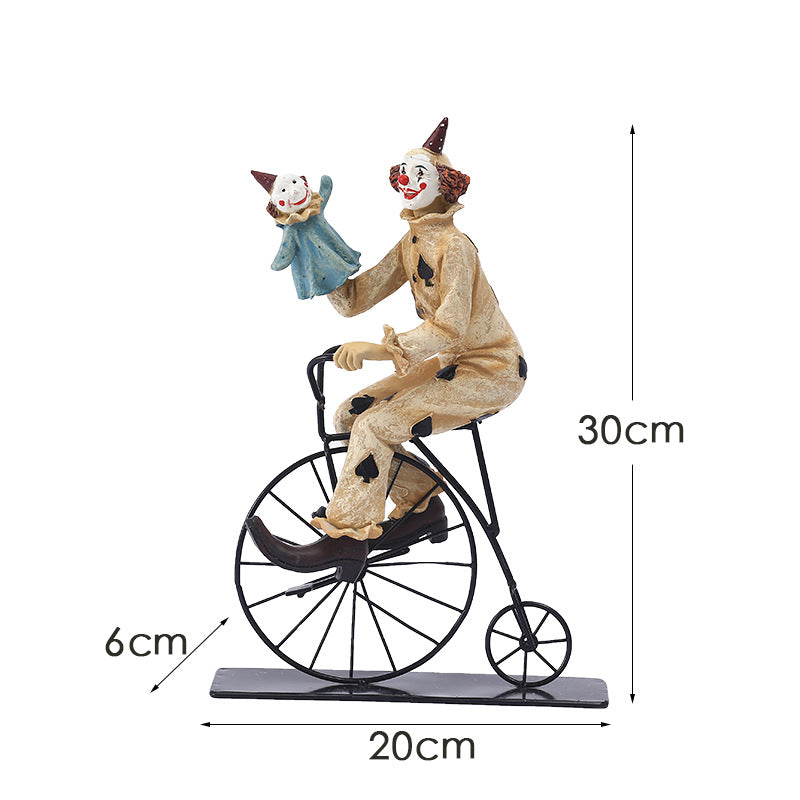 Vintage Circus Clown Figurines Retro Balloon And Bicycle Ornaments