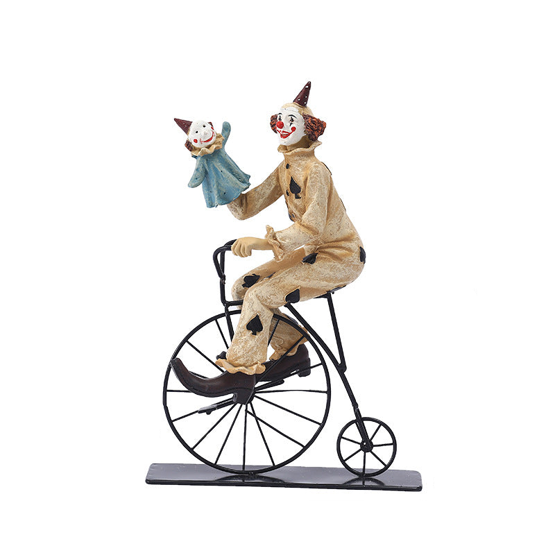 Vintage Circus Clown Figurines Retro Balloon And Bicycle Ornaments