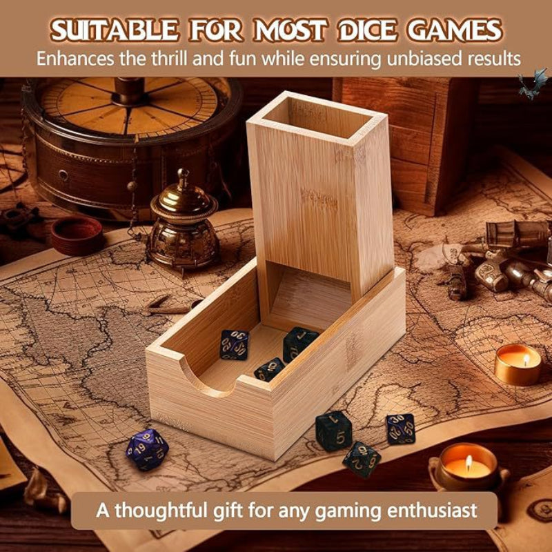 Portable Foldable Bamboo Dice Tower Set Premium Wooden Roller For Tabletop Rpg And Board Games