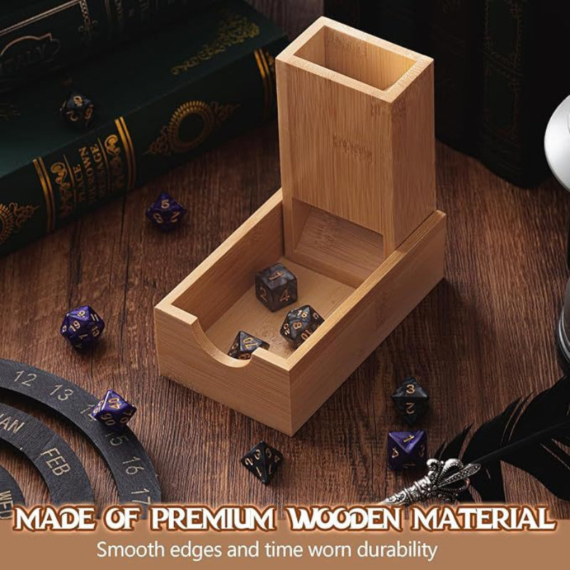 Portable Foldable Bamboo Dice Tower Set Premium Wooden Roller For Tabletop Rpg And Board Games