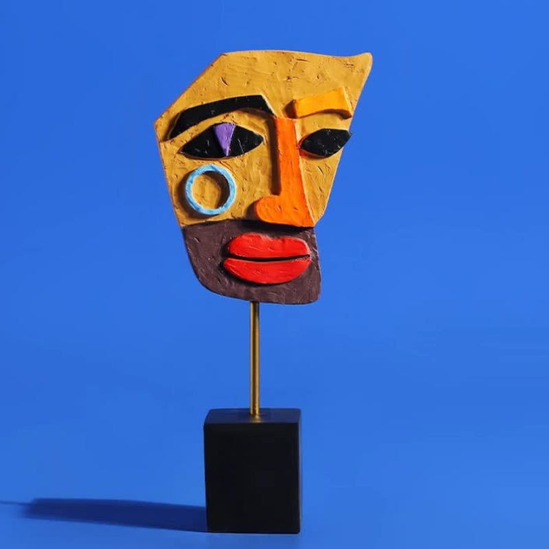 Yellow Modern Abstract Man Face Sculpture Colorful Resin Art Statue For Home & Office Decor