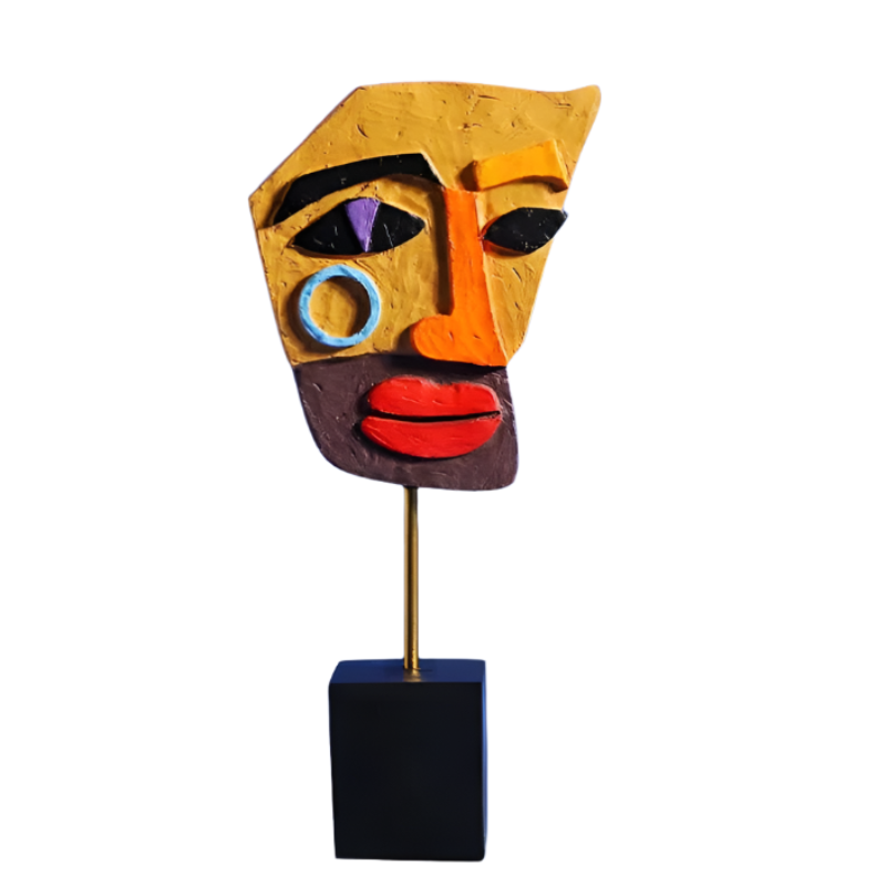 Yellow Modern Abstract Man Face Sculpture Colorful Resin Art Statue For Home & Office Decor