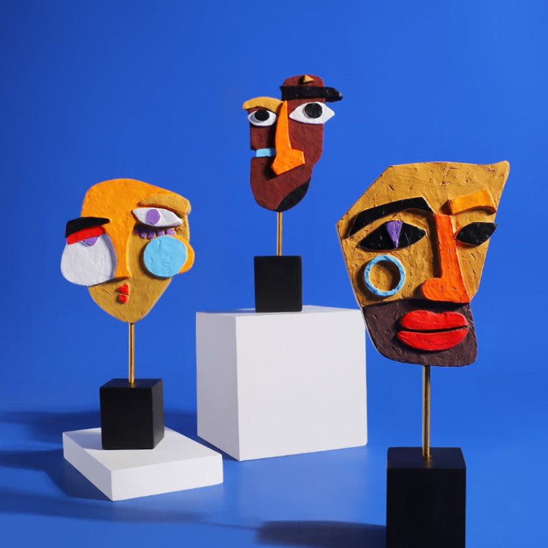 Yellow Modern Abstract Man Face Sculpture Colorful Resin Art Statue For Home & Office Decor