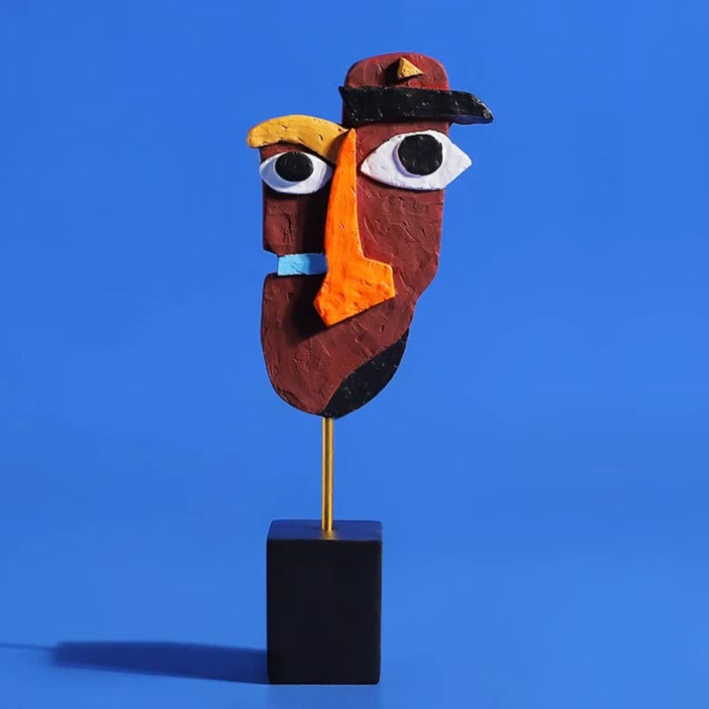 Brown Modern Abstract Face Sculpture Colorful Resin Art Statue For Home & Office Decor