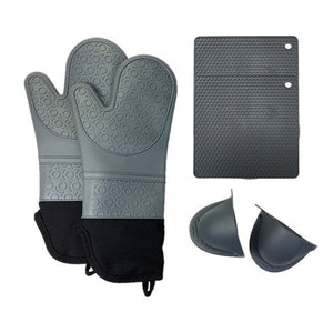 Dark Grey 3 Piece Set Bpa Free Non Slip Silicone Oven Mitts Heat Resistant Gloves With Honeycomb Pattern For Kitchen Saf