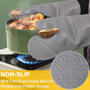 Dark Grey 3 Piece Set Bpa Free Non Slip Silicone Oven Mitts Heat Resistant Gloves With Honeycomb Pattern For Kitchen Saf