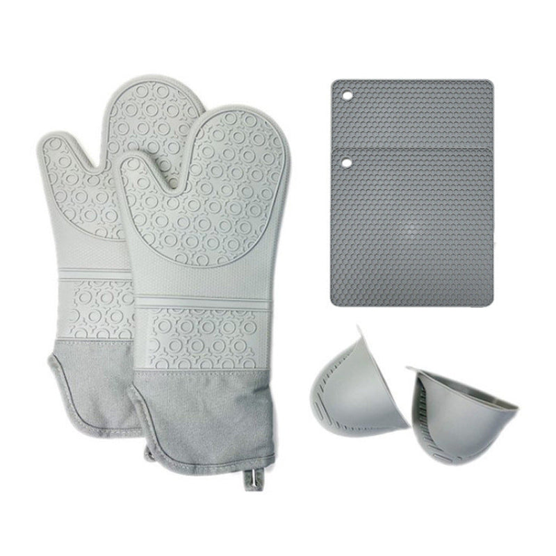 Grayish 3 Piece Set Bpa Free Non Slip Silicone Oven Mitts Heat Resistant Gloves With Honeycomb Pattern For Kitchen Safet