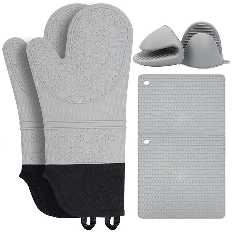 Grey 3 Piece Set Bpa Free Non Slip Silicone Oven Mitts Heat Resistant Gloves With Honeycomb Pattern For Kitchen Safety