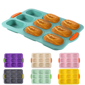 Black Silicone Mini Bread Loaf Baking Mold Non Stick 8 Cavity Bakeware Pan With Handles For Cakes And