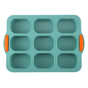 Green Silicone Mini Bread Loaf Baking Mold Non Stick 8 Cavity Bakeware Pan With Handles For Cakes And