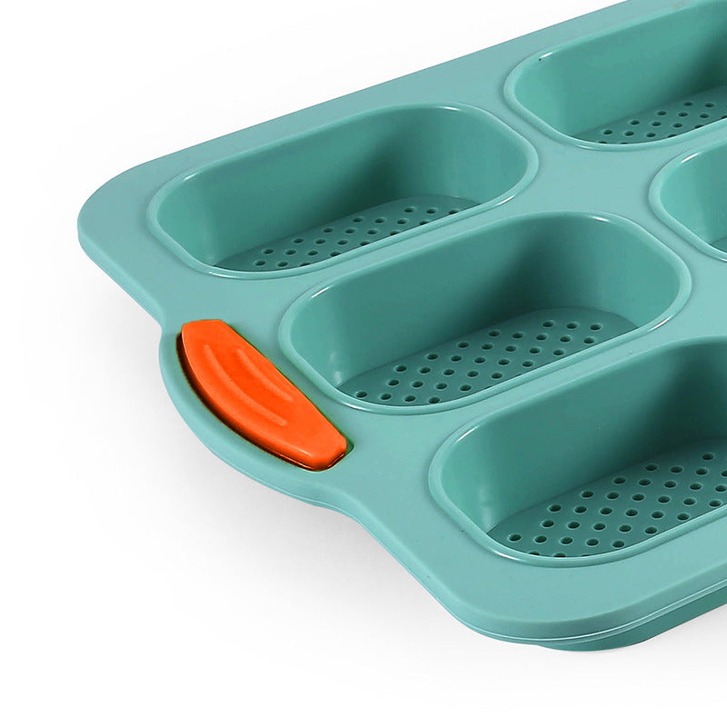 Green Silicone Mini Bread Loaf Baking Mold Non Stick 8 Cavity Bakeware Pan With Handles For Cakes And