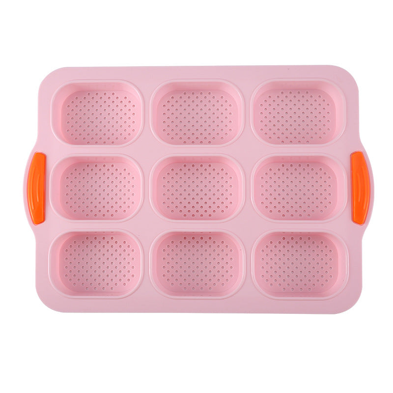 Pink Silicone Mini Bread Loaf Baking Mold Non Stick 8 Cavity Bakeware Pan With Handles For Cakes And