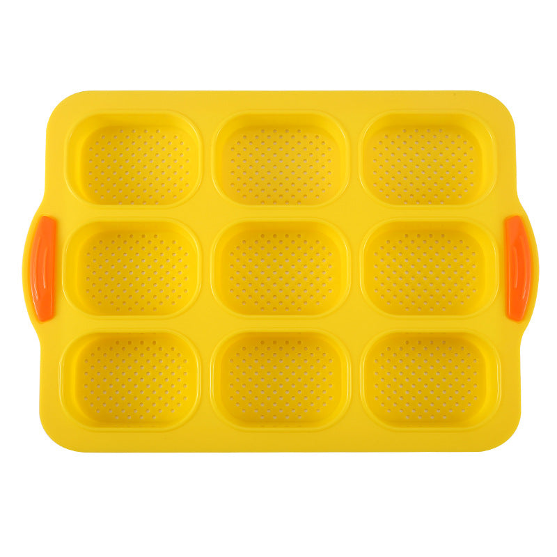 Yellow Silicone Mini Bread Loaf Baking Mold Non Stick 8 Cavity Bakeware Pan With Handles For Cakes And