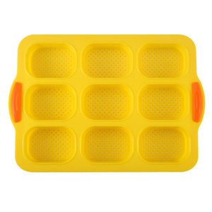 Yellow Silicone Mini Bread Loaf Baking Mold Non Stick 8 Cavity Bakeware Pan With Handles For Cakes And