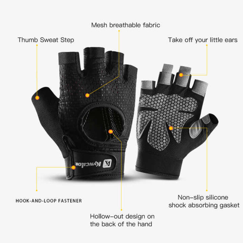 M Black Fingerless Sports Gloves Non Slip Silicone Palm Pads For Cycling Weightlifting And Fitness Training