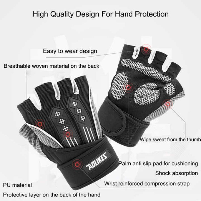 M White Fingerless Workout Gloves With Wrist Support Non Slip Breathable Gym For Weightlifting And Cycling