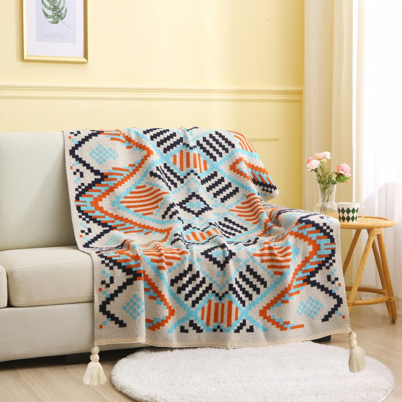 130X200cm Bohemian Woven Throw Blanket Soft Decorative Sofa Cover With Tassels For Living Room And Bedroom