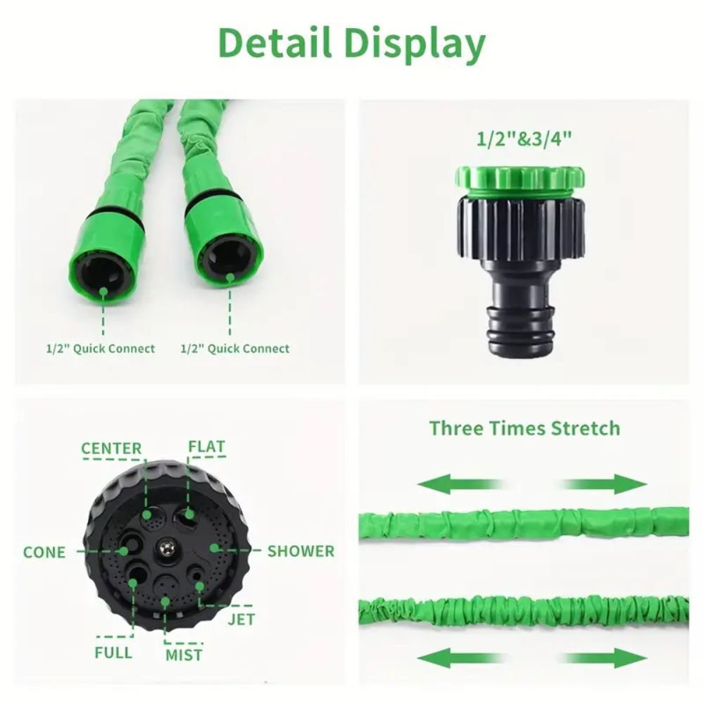 22M Anti Kink Expandable Garden Hose Flexible Tangle Free Water With Adjustable Spray Nozzle