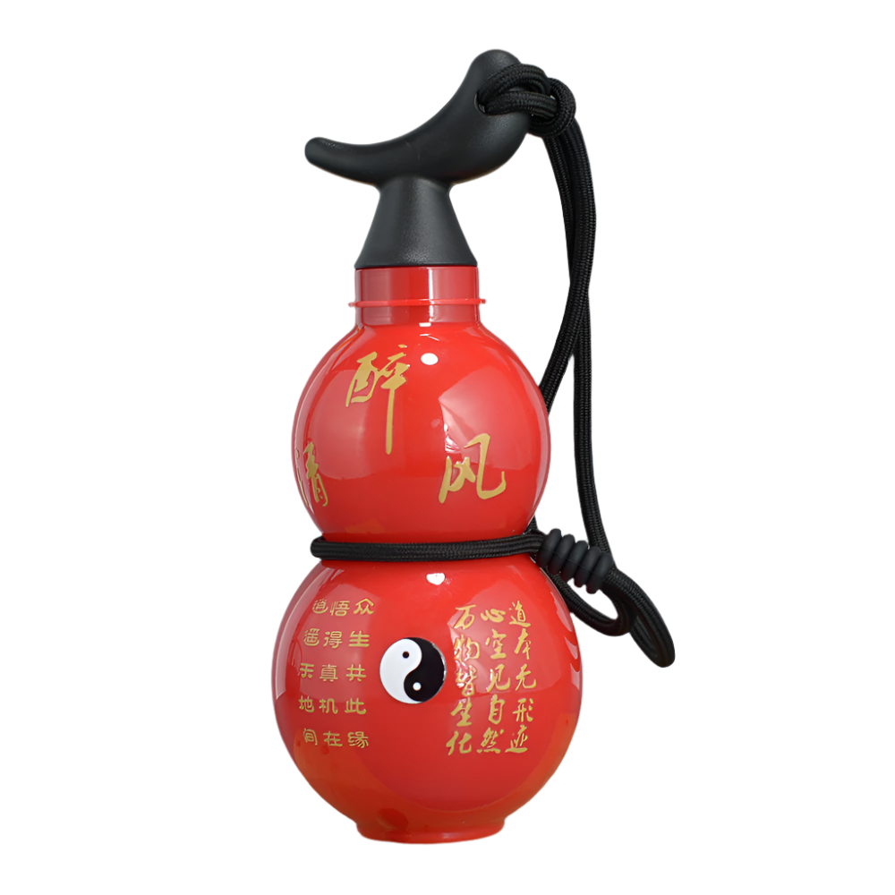 750Ml Inspired Gourd Water Red Plastic Bottle Stylish Chinese Flask With Yin Yang Design