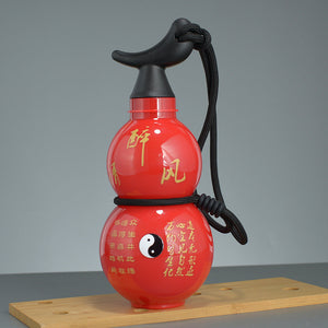 750Ml Inspired Gourd Water Red Plastic Bottle Stylish Chinese Flask With Yin Yang Design