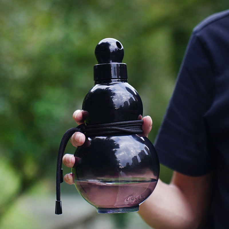 32Oz Inspired Gourd Water Plastic Black Bottle Decorative Double Layer Flask With Calligraphy And Accessories