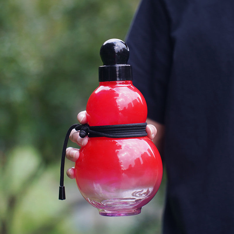 32Oz Inspired Gourd Water Plastic Red Bottle Decorative Double Layer Flask With Calligraphy And Accessories