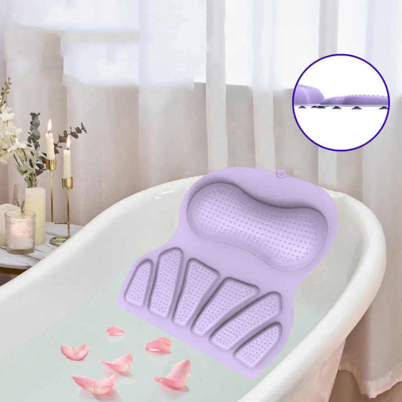 Pink Silicone Bath Pillow Ergonomic Design With Suction Cups For Comfortable Bathtub Support