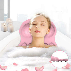 Pink Silicone Bath Pillow Ergonomic Design With Suction Cups For Comfortable Bathtub Support